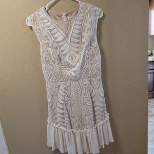 Chic Cream Patterned Mini Dress